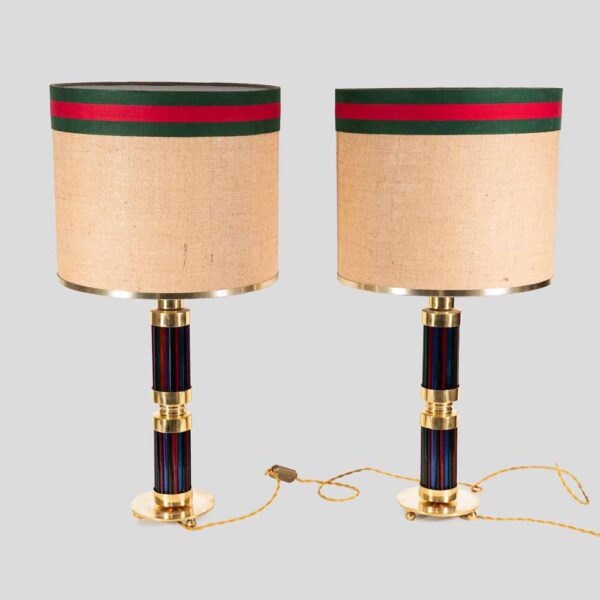 Pair of Murano glass and brass table lamps with Gucci inspired shades