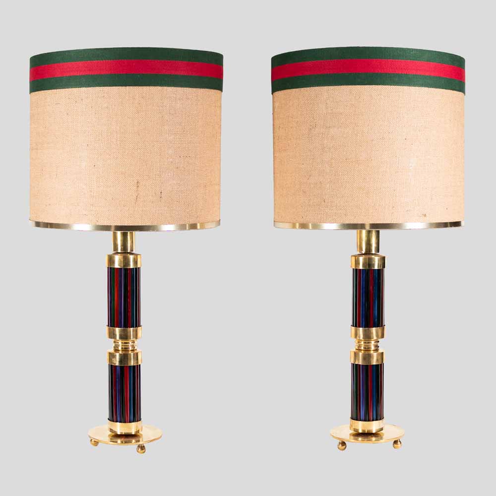 Pair of Murano glass and brass table lamps with Gucci inspired shades-FM2477
