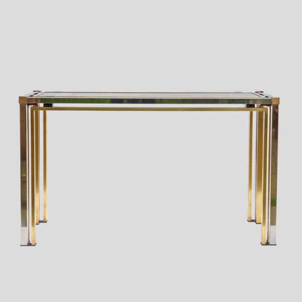 Brass and Chrome metal console table Italian by Romeo Rega
