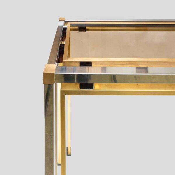 Brass and Chrome metal console table Italian by Romeo Rega