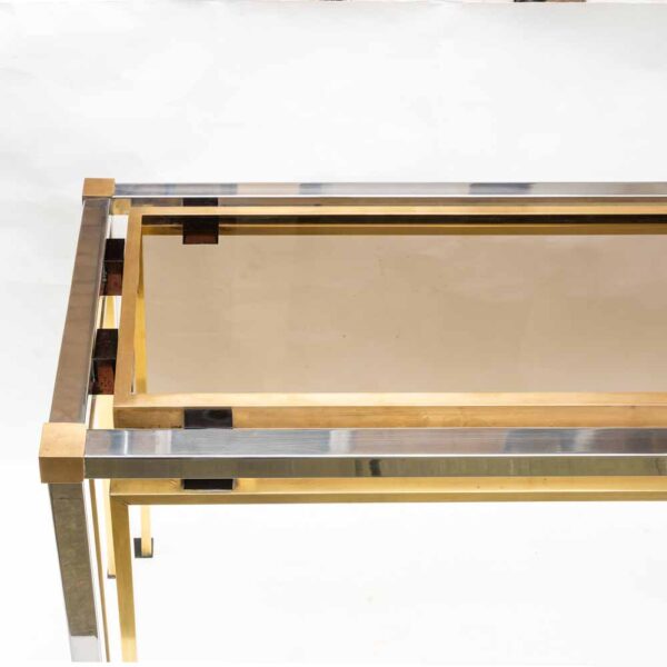 Brass and Chrome metal console table Italian by Romeo Rega