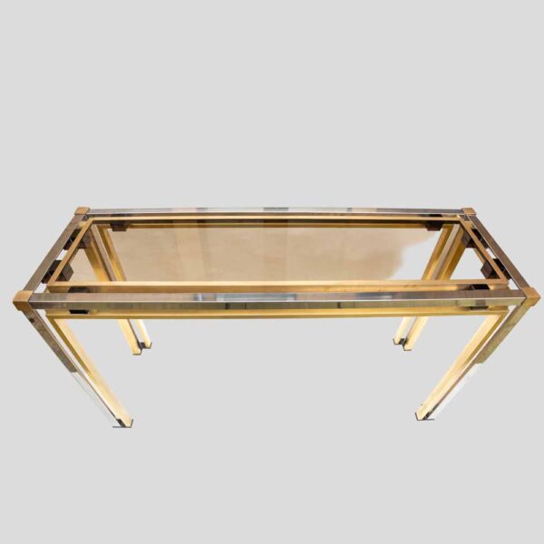 Brass and Chrome metal console table Italian by Romeo Rega