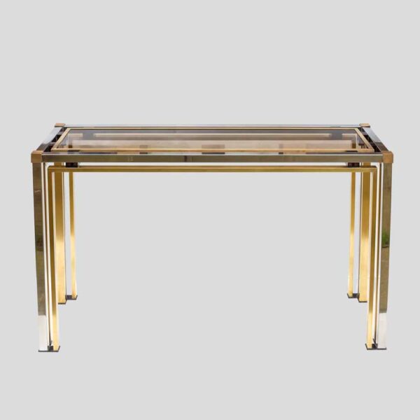 Brass and Chrome metal console table Italian by Romeo Rega
