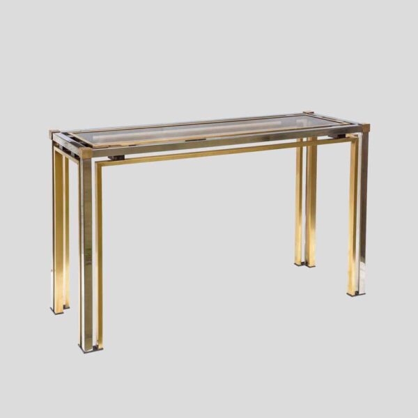Brass and Chrome metal console table Italian by Romeo Rega