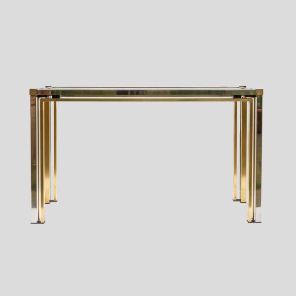 Brass and Chrome metal console table Italian by Romeo Rega