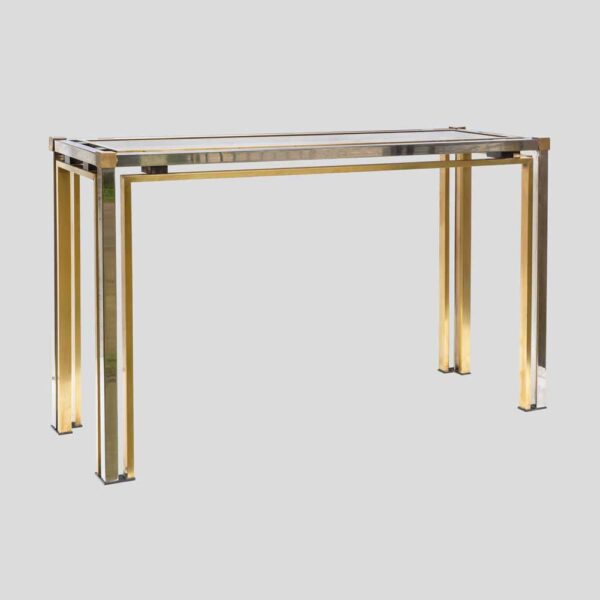 Brass and Chrome metal console table Italian by Romeo Rega