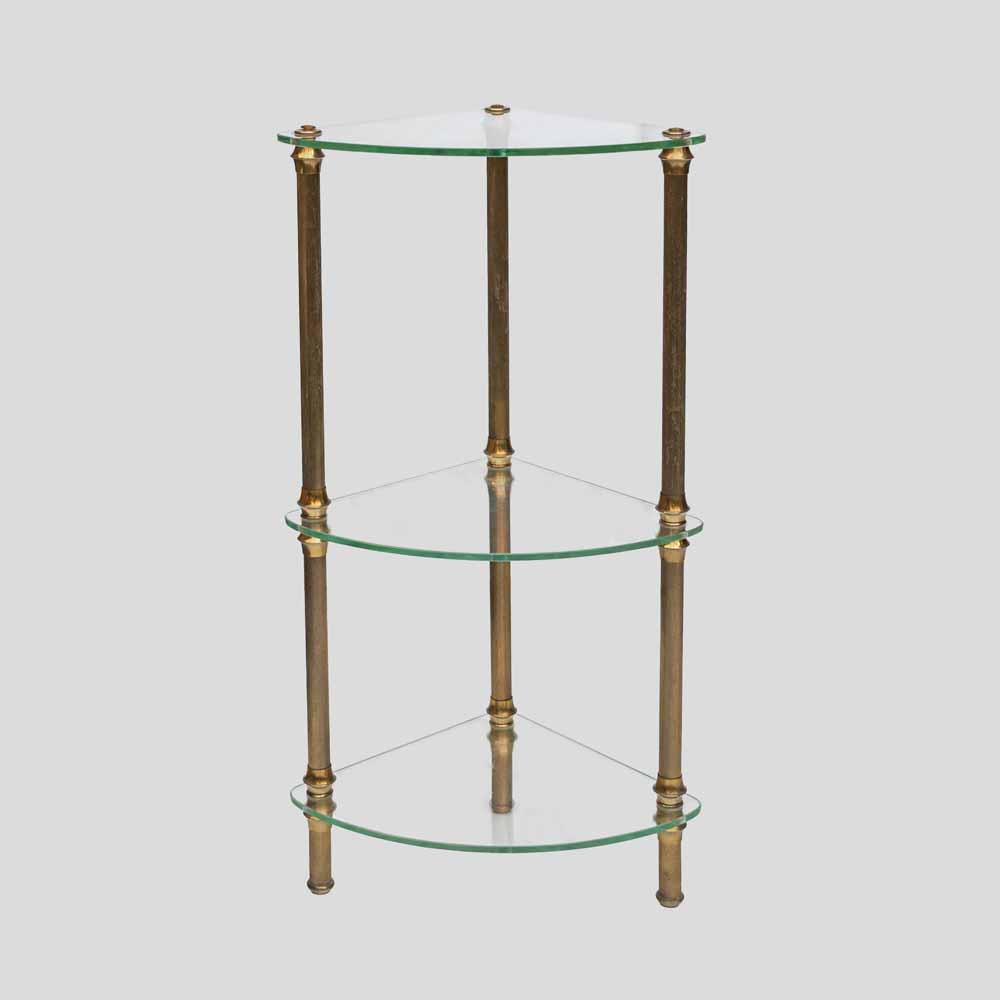 Vintage Italian 3 tier glass and brass quarter shape side table-FM2514 (1)