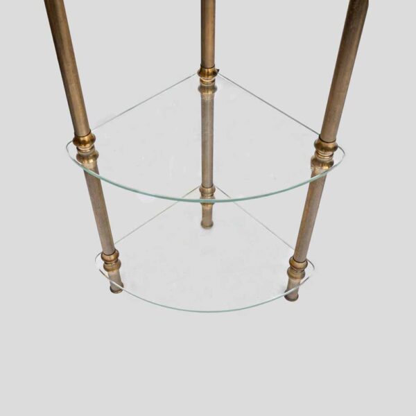 Vintage Italian 3 tier glass and brass quarter shape side table