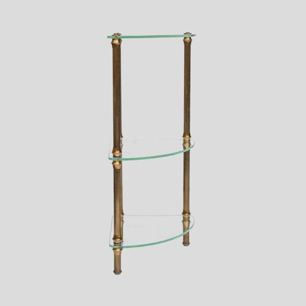 Vintage Italian 3 tier glass and brass quarter shape side table