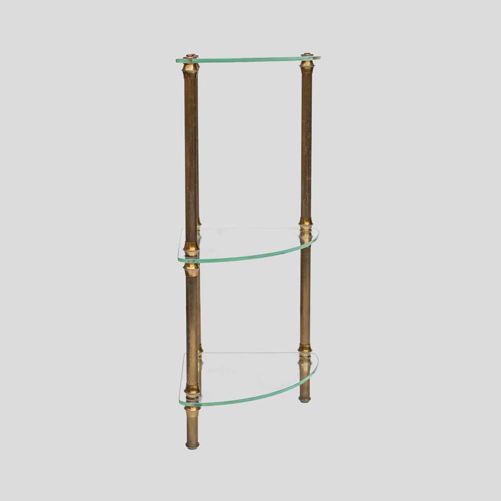 Vintage Italian 3 tier glass and brass quarter shape side table-FM2514 (5)