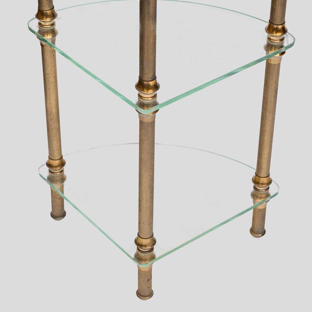 Vintage Italian 3 tier glass and brass quarter shape side table-FM2514 (6)