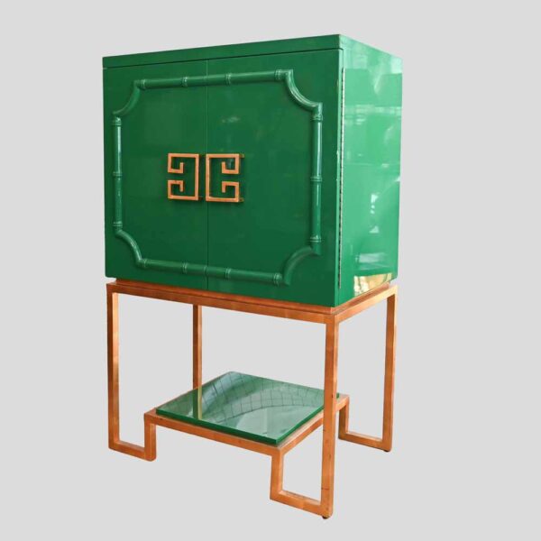 1980s Anna green lacquer Hollywood regency drink cabinet