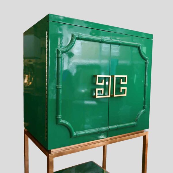 1980s Anna green lacquer Hollywood regency drink cabinet