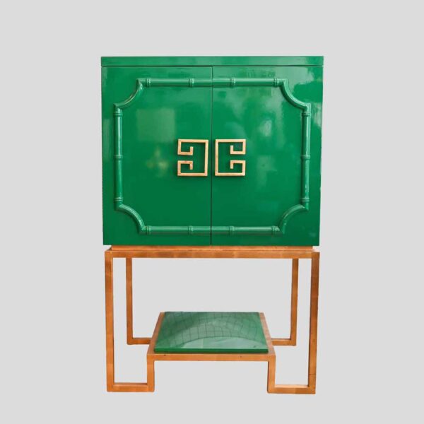 1980s Anna green lacquer Hollywood regency drink cabinet