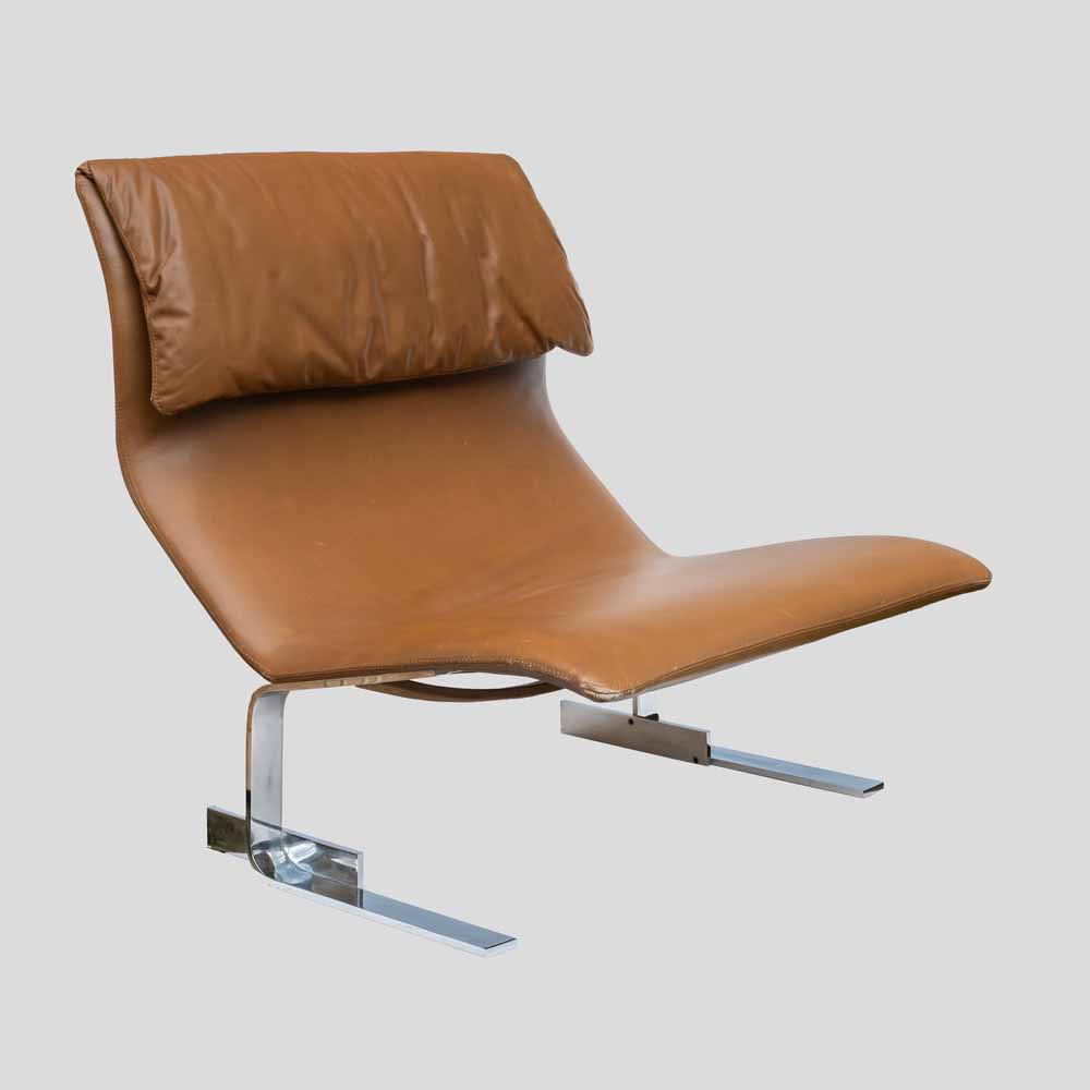 Brown leather Onda chair by Giovanni offredi for Saporiti-FM2520 (1)