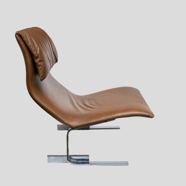 Brown leather Onda chair by Giovanni offredi for Saporiti