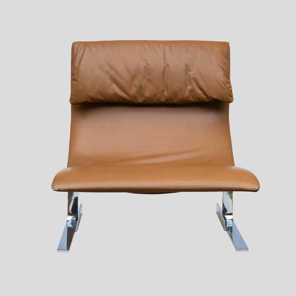 Brown leather Onda chair by Giovanni offredi for Saporiti-FM2520