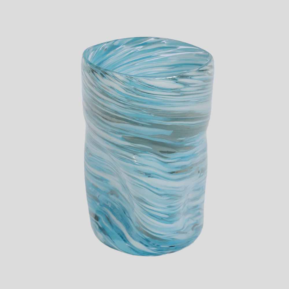 Murano Glass Gotto glass cup blue and white stripes-FM2539 (1)