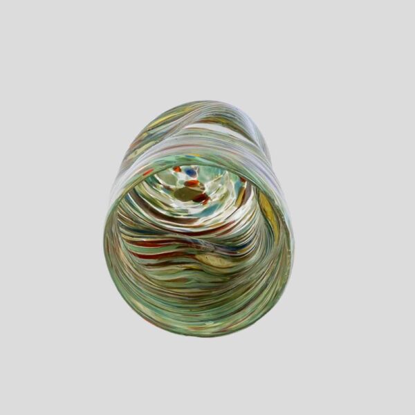 Murano Gotto glass cup green red blue and yellow stripes