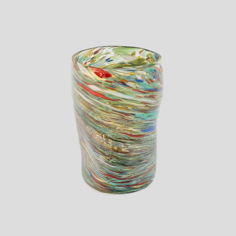 Murano Gotto glass cup green red blue and yellow stripesFM2539 (2)