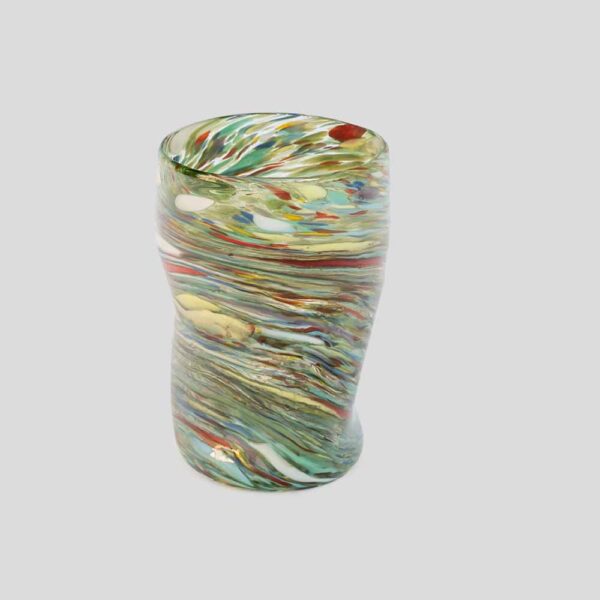 Murano Gotto glass cup green red blue and yellow stripes