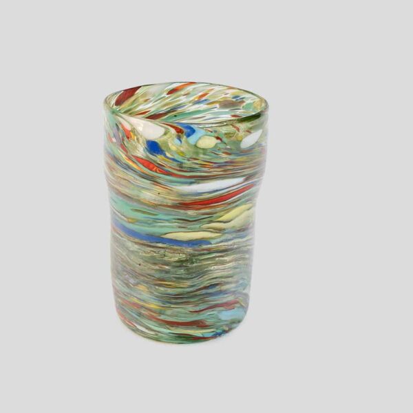 Murano Gotto glass cup green red blue and yellow stripes
