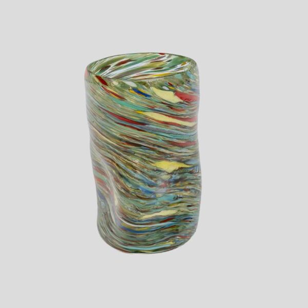 Murano Gotto glass cup green red yellow blue stripes
