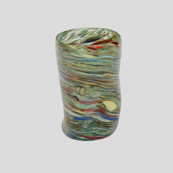 Murano Gotto glass cup green red yellow blue stripes