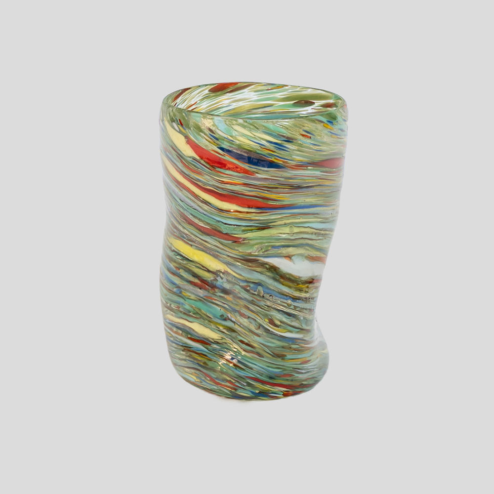 Murano Gotto glass cup green red yellow blue stripes-FM2539