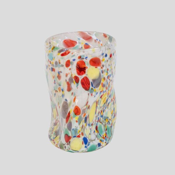 Murano Gotto glass cup spots of yellow blue white and red