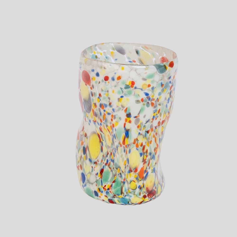 Murano Gotto glass cup spots of yellow blue white and red-FM2539 (2)
