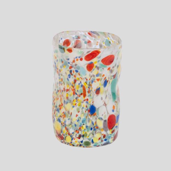 Murano Gotto glass cup spots of yellow blue white and red