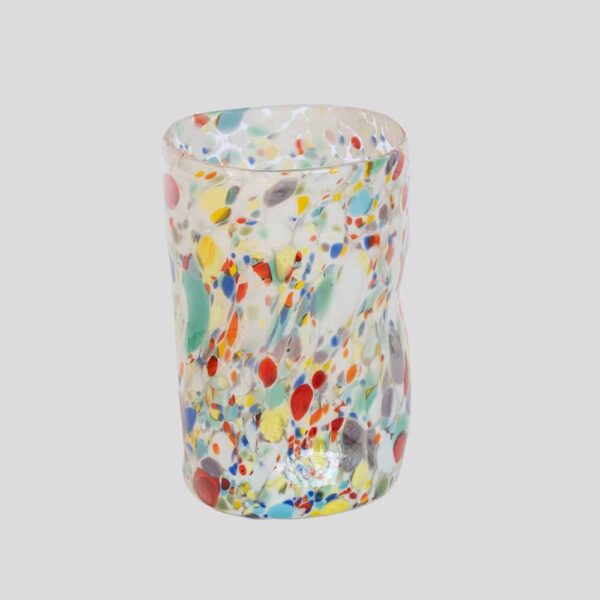 Murano Gotto glass cup spots of yellow blue white and red