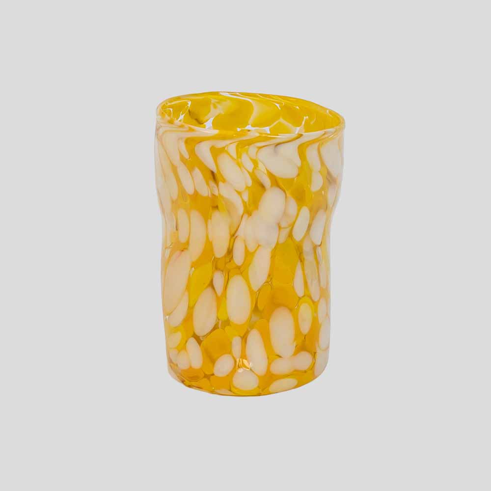 Murano Gotto glass cup yellow and white spots-FM2539 (3)