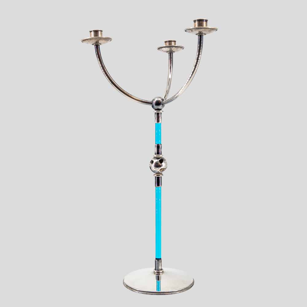Vintage Candle holder silver and blue glass by Ottaviani-FM2377 (10)