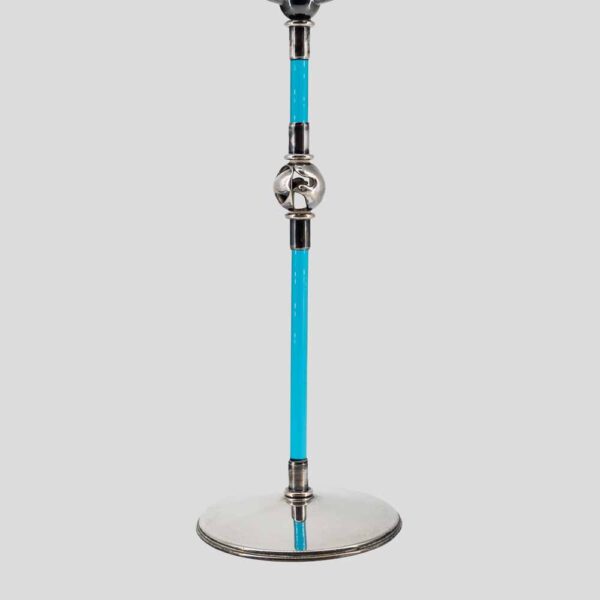 Vintage Candle holder silver and blue glass by Ottaviani