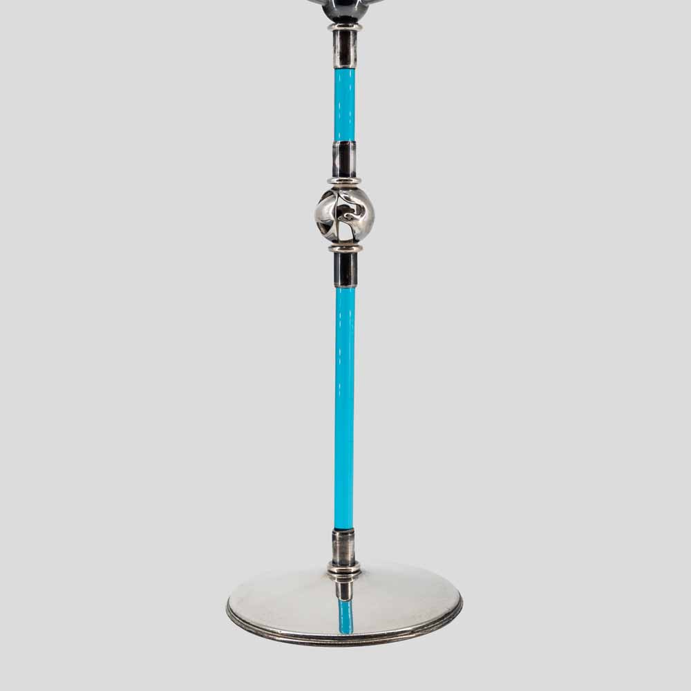 Vintage Candle holder silver and blue glass by Ottaviani-FM2377 (4)