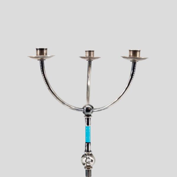 Vintage Candle holder silver and blue glass by Ottaviani