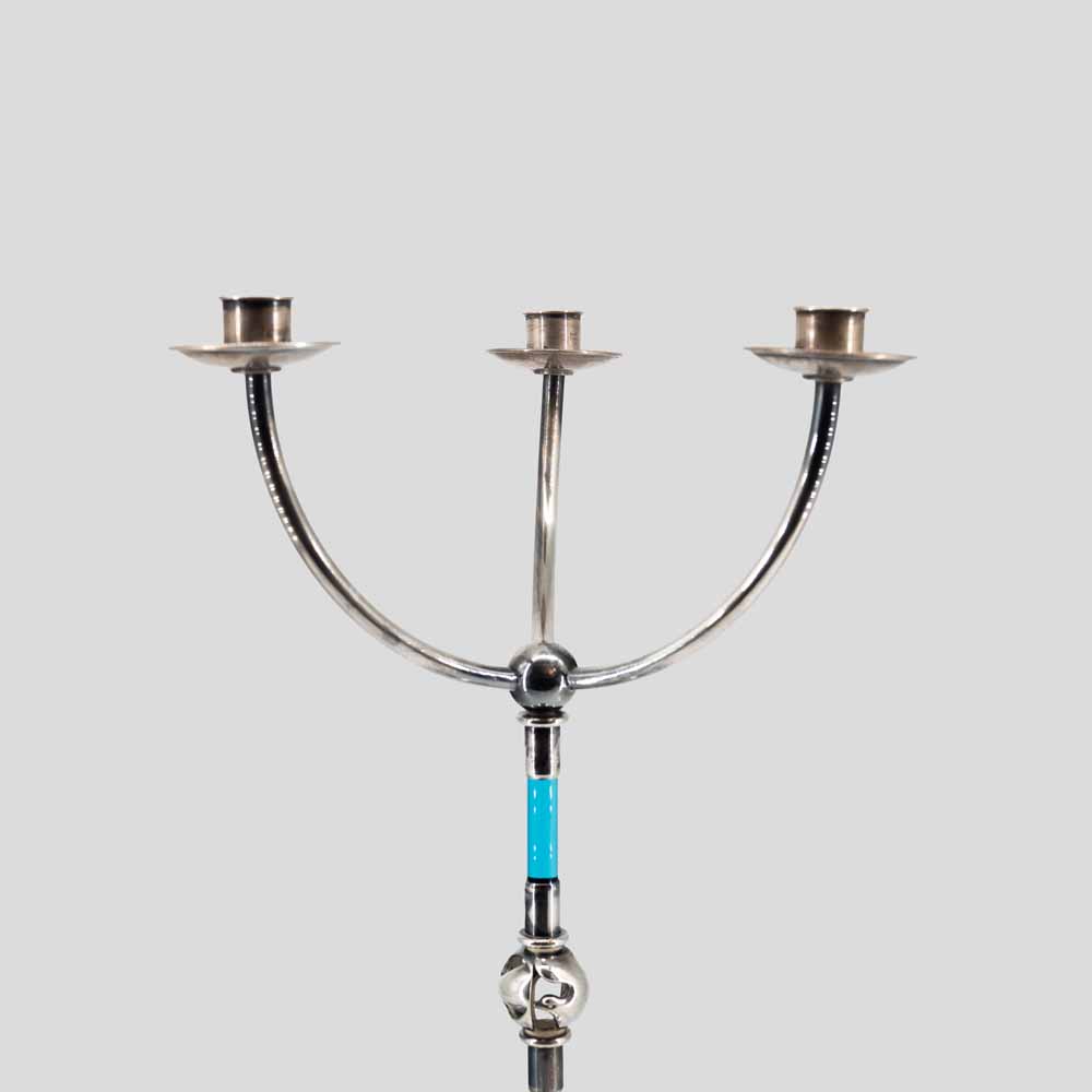Vintage Candle holder silver and blue glass by Ottaviani-FM2377 (5)