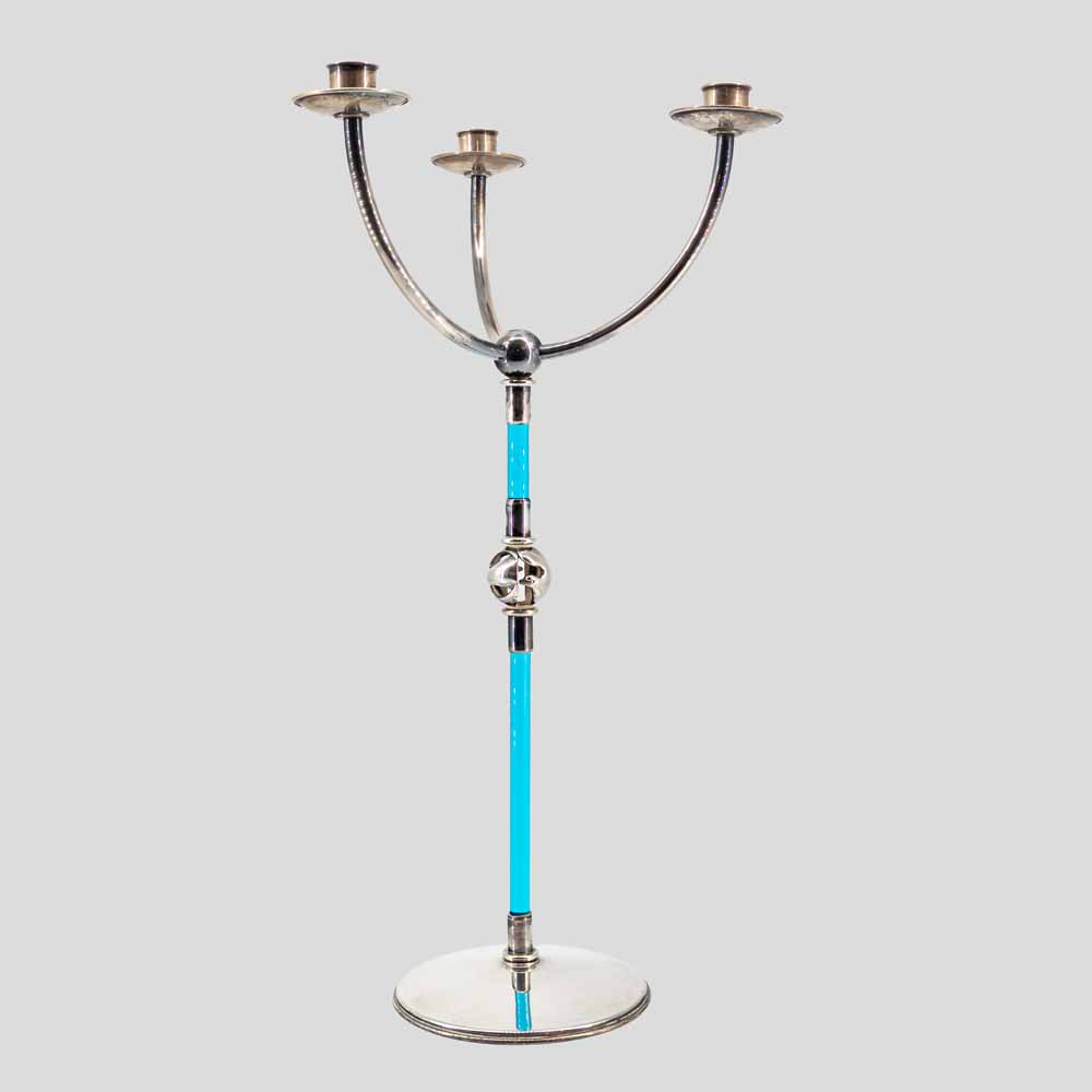 Vintage Candle holder silver and blue glass by Ottaviani-FM2377 (8)