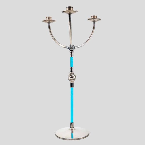 Vintage Candle holder silver and blue glass by Ottaviani