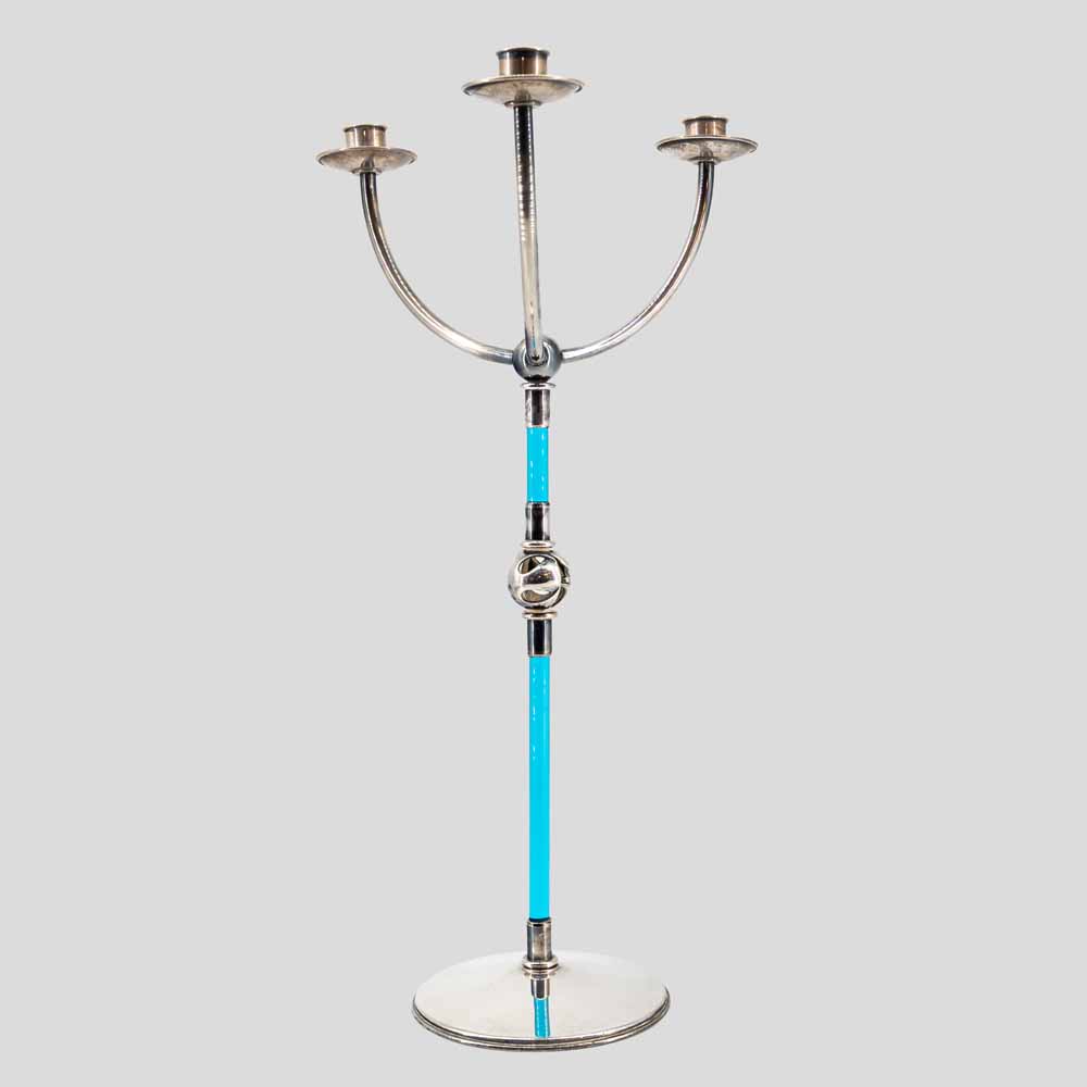 Vintage Candle holder silver and blue glass by Ottaviani-FM2377 (9)