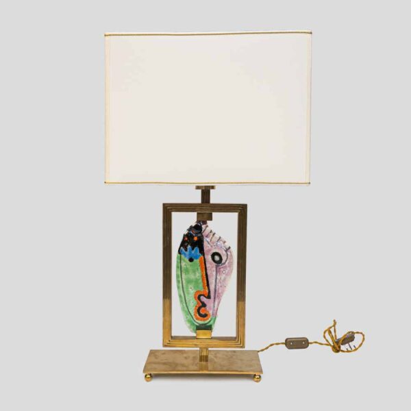 Vintage brass table lamp with Silvio Vigliaturo glass sculpture