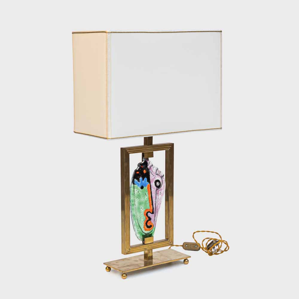 Vintage brass table lamp with Silvio Vigliaturo glass sculpture-FM2547 (4)