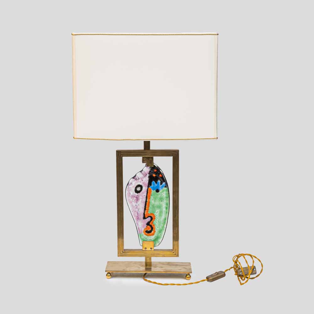 Vintage brass table lamp with Silvio Vigliaturo glass sculpture-FM2547 (5)