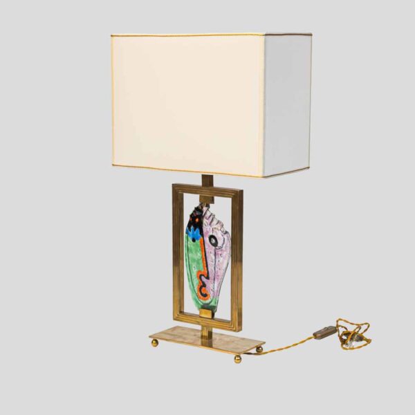 Vintage brass table lamp with Silvio Vigliaturo glass sculpture