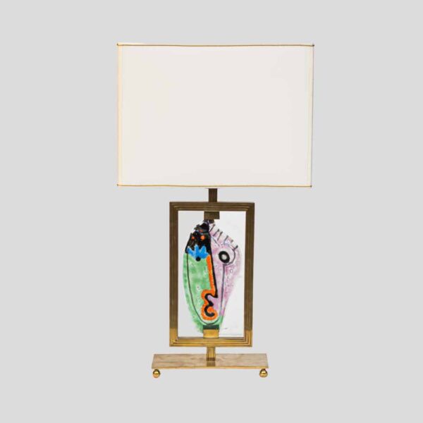 Vintage brass table lamp with Silvio Vigliaturo glass sculpture
