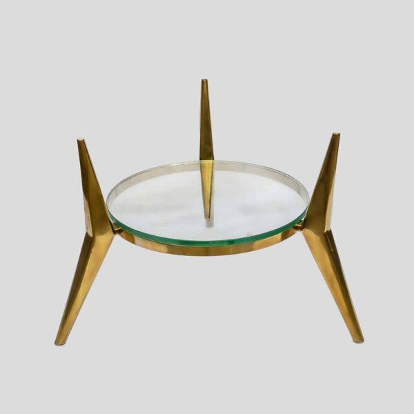 Vintage round double layers brass and glass table school of Gio Ponti