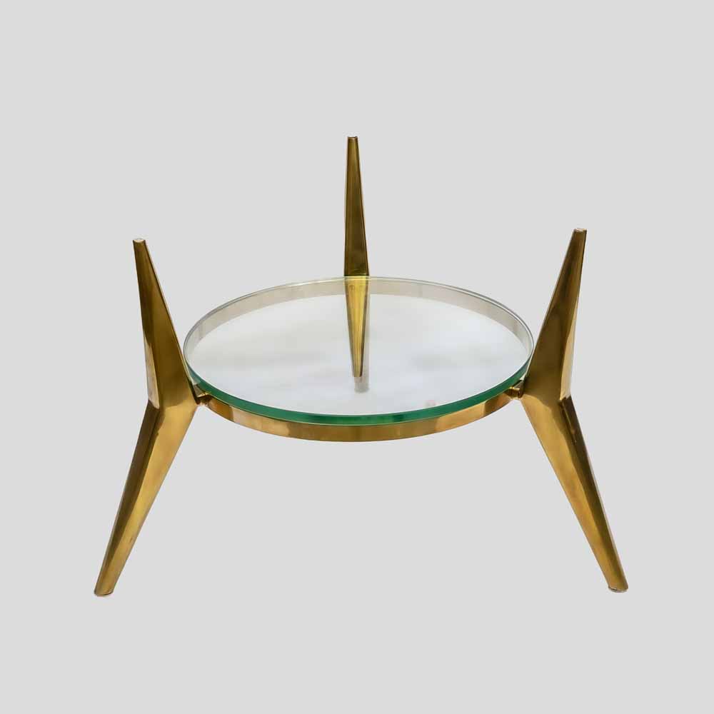 Vintage round double layers brass and glass table school of Gio Ponti-FM2127 (1)