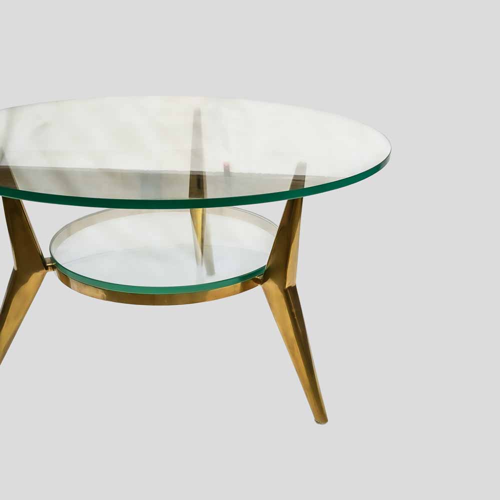 Vintage round double layers brass and glass table school of Gio Ponti-FM2127 (4)